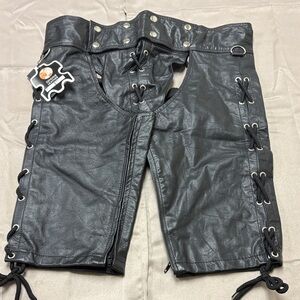 Men's Black Edgy Leather Lace-Up Shorts